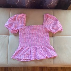 Pink gingham peplum top